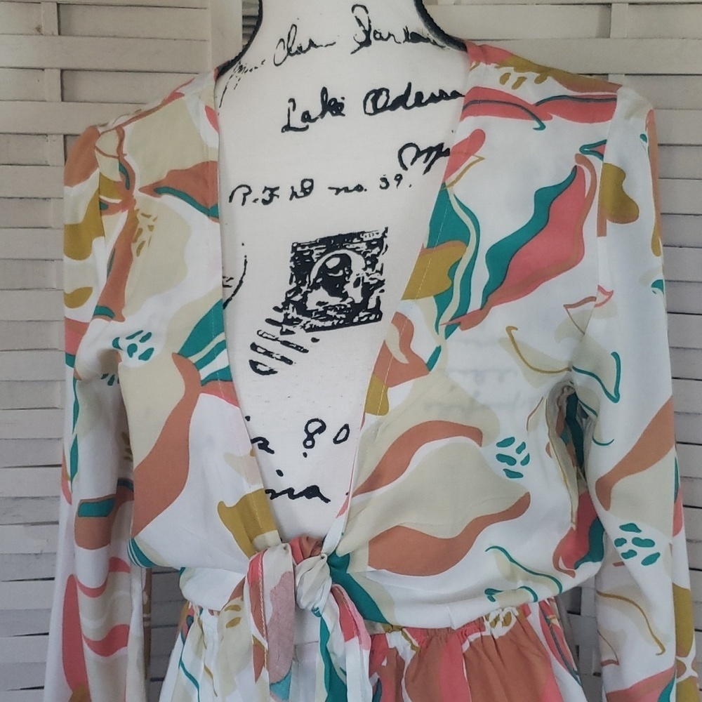 Roxy new floral long wide sleeves waist tie jumper XS - Picture 2 of 7
